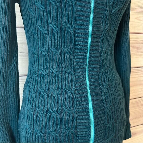 Eddie Bauer Teal Ribbed Cable Knit Full Zip Long Sweater Jacket - Picture 4 of 10